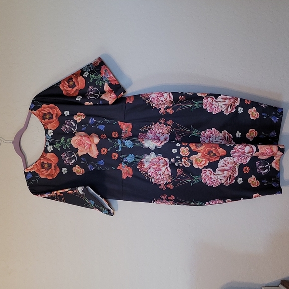 Asos Plus Size Curvy Floral Fitted Dress V Back And Hidden Zipper Plus Size 16 - Picture 4 of 12